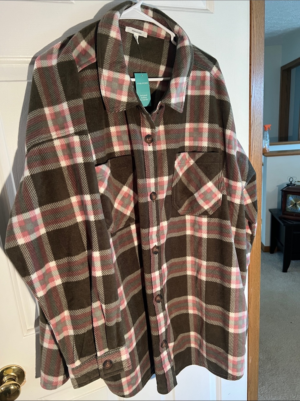 Maurices Brown Pink Plaid Button-Down Shirt Jacket